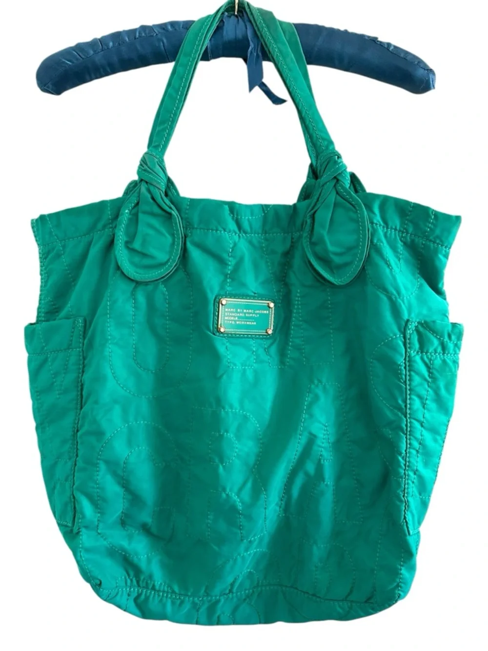 Marc Jacobs Green quilted large nylon logo engraved green washable Tote handBag